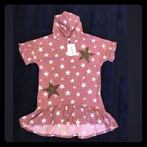 Girls Short Sleeve hoodie with Sequin Grey Stars